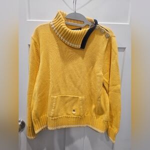 "Norton Studio Petites PL Yellow Cotton Sweater Button Collar Kangaroo Pocket"